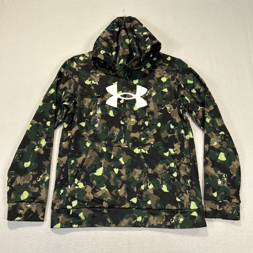 Under Armour Fleece Big Logo Hoodie Green Camo Boys Youth Large NWT 1389394